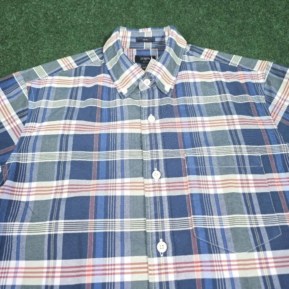 J. Crew | Mens Slim Small Oxford Cloth Short Sleeve Button Down Plaid Shirt